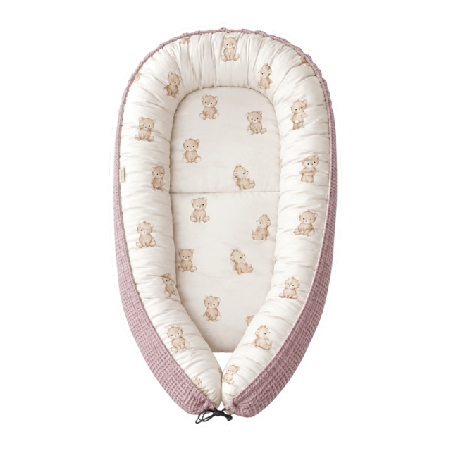 Babynestje dusty roze wafelstof met beertjesprint